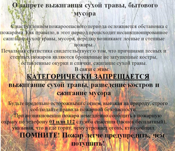 О запрете выжигания сухой травы!. О запрете выжигания сухой травы!.